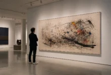 Una persona contemplando una obra de arte