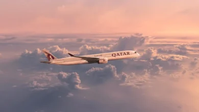 Avión de Qatar Airways en pleno vuelo