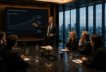 Un CEO exponiendo una situación de crecimiento